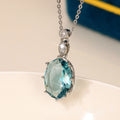 Silver Tone Teal Blue Oval Stone Pendant Necklace Clear Accents view 3