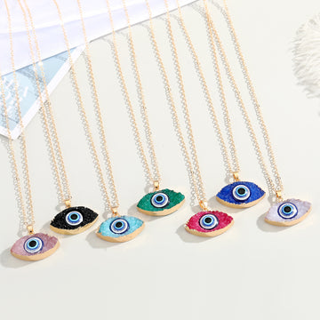 Gold Tone Crystal Cluster Evil Eye Pendant Necklaces in Six Colors