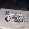 Silver Flower Scalloped Halo Clear CZ Stud Earrings Metal view 5