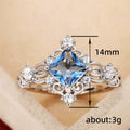 Silver Light Blue Princess Cut Filigree Cocktail Ring view 5