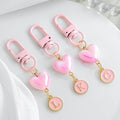 Pink Pearlescent Heart And Round Initial Letter Keychain view 1