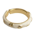 Gold Tone Open Adjustable Cream Enamel Flower Band Ring view 5