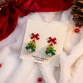Red Bow Green Bead Christmas Tree Small Stud Earrings view 1