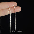Gold Tone Slanted Bar Clear Stone Long Tassel Stud Earrings view 3
