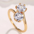 Gold Tone Two Stone Round Clear Zircon Ring Sizes 6-10 view 2