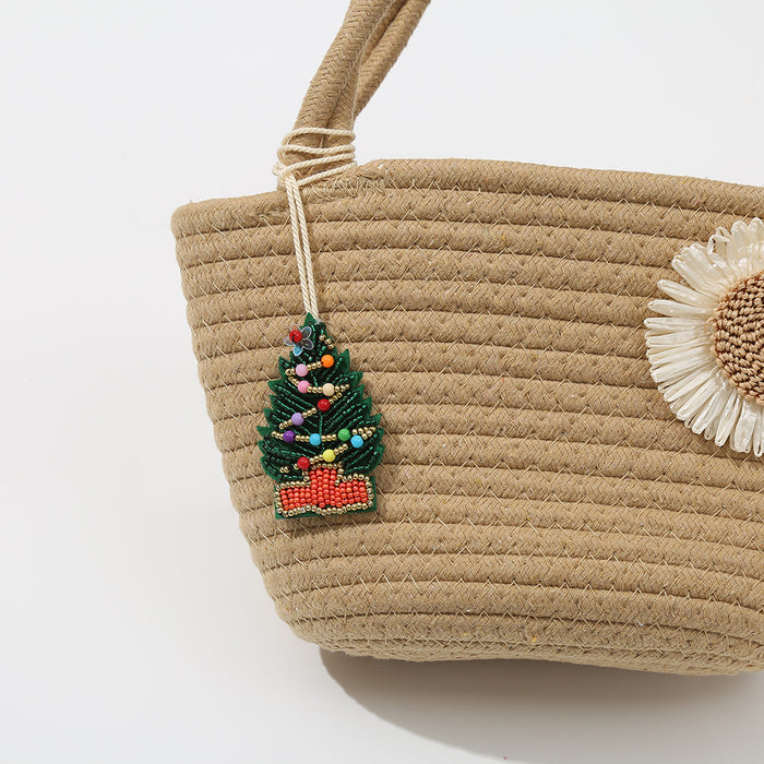 Green Seed Bead Christmas Tree Charm Pendant For Bags