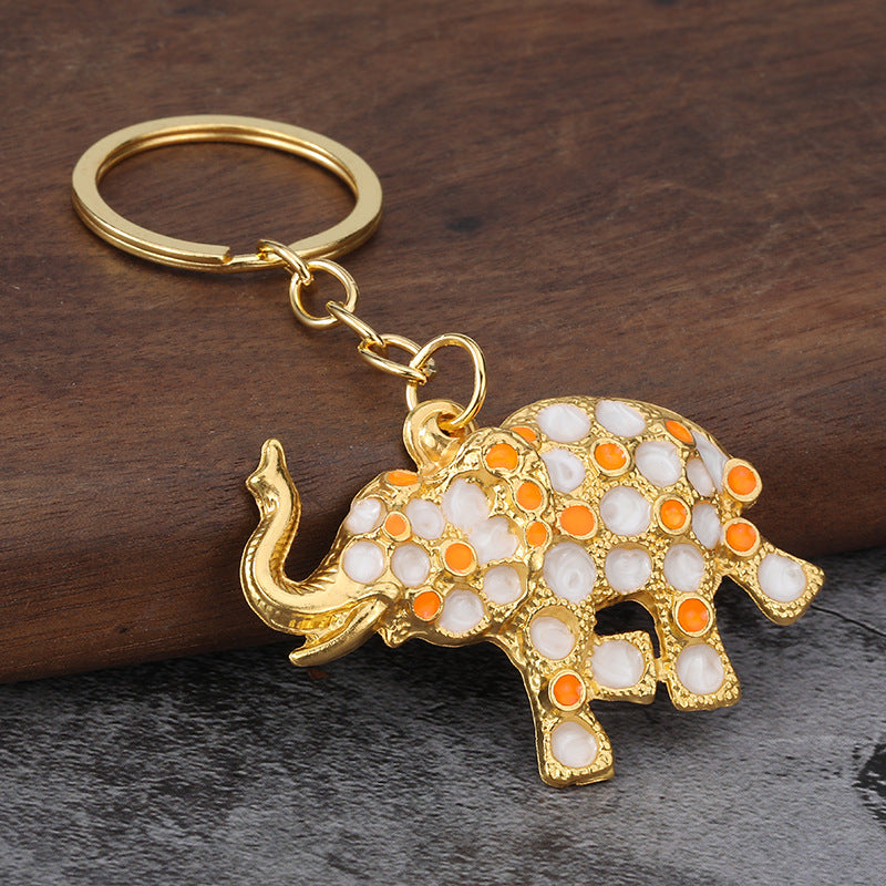 Colorful Rhinestone Elephant Keychain 3D Metal Animal Bag Charm Accessory