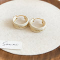 Color Inlay Gold Tone Hoop Earrings in Blue White and Red view 7