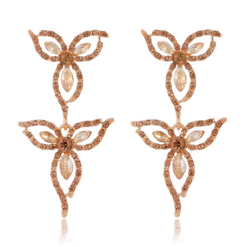 Gold Tone Flower Openwork Crystal Four Designs Metal Necklace and Earring Set