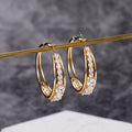 Crystal Double Band Oval Hoop Earrings With Clear Stone Accents view 2