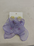 Sheer Fabric Flower Drop Earrings in Yellow Purple and Blue view 7
