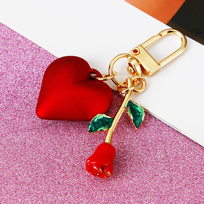 Red Heart and Rose Keychains with Two Distinct Clasp Constructions