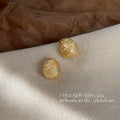 Gold Textured Egg Stud Earrings Matte Pebble Surface view 4