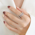 Gold Steel Triple Band Wavy Openwork Ring Wide Shank view 7
