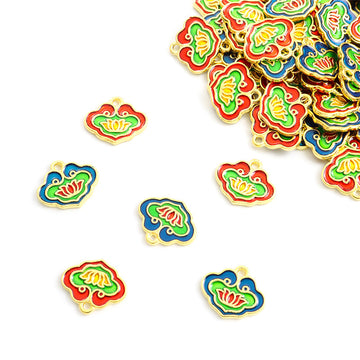 Colorful Lotus Ruyi Lock Enamel Alloy Charm Pendant