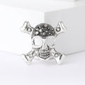 Skull Crossbones Rhinestone Brooch Black Silver Punk Pin view 2