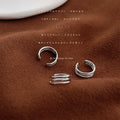 Silver No Pierce Ear Cuffs Solid Band Triple Line Set view 1