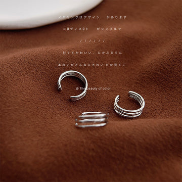Silver No Pierce Ear Cuffs Solid Band Triple Line Set