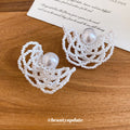 Layered Crystal Wave Stud Earrings With Pearl Centers view 4