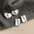 Brushed Silver Irregular Heart And Square Stud Earrings view 1