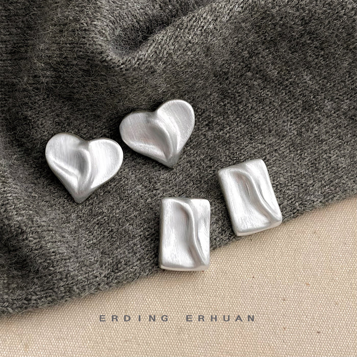 Brushed Silver Irregular Heart And Square Stud Earrings