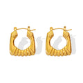 Ribbed U-Shape Hoop Earrings Gold or Steel Latch Back view 5