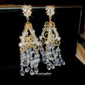 Gold Tone Crystal Chandelier Earrings with Pearl Fringe view 2
