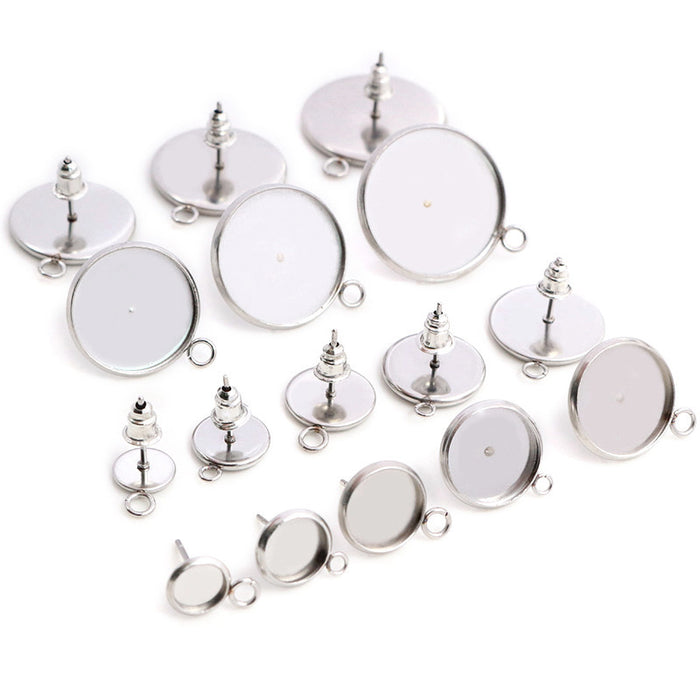 Round Stainless Steel Earring Post Tray Settings in Seven Sizes