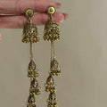 Antique Metal Tiered Bell Chandelier Stud Earrings view 4