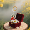Winged Angel Red Roses Wood Keychain Silver Split Ring view 4