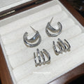 Double Row Crystal C Shaped Stud Earrings Jewelry Accessory view 2