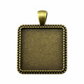 Silver Tone Square Beaded Cabochon Pendant Tray Setting view 1