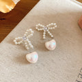 Pearl Bow Heart Drop Earrings Pink Strawberry Necklace view 6