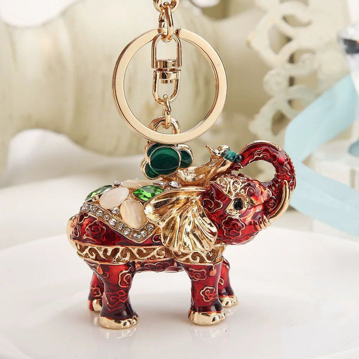 Enamel Elephant Keychain Rhinestone Metal Animal Bag Charm