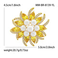 Pearl Center Crystal Flower Brooch In Pink And Yellow view 7