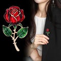 Red Green Rose Sculpted Enamel Metal Brooch Pin for Jackets and Lapels view 3