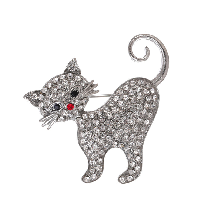 Cat Crystal Two Designs Metal Brooch Pin 4.5 cm for Jackets and Lapels
