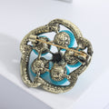 Antique Gold Turquoise Blue Openwork Flower Brooch view 4