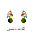Christmas Tree Drop Earrings Multicolor Enamel Green Pom view 4