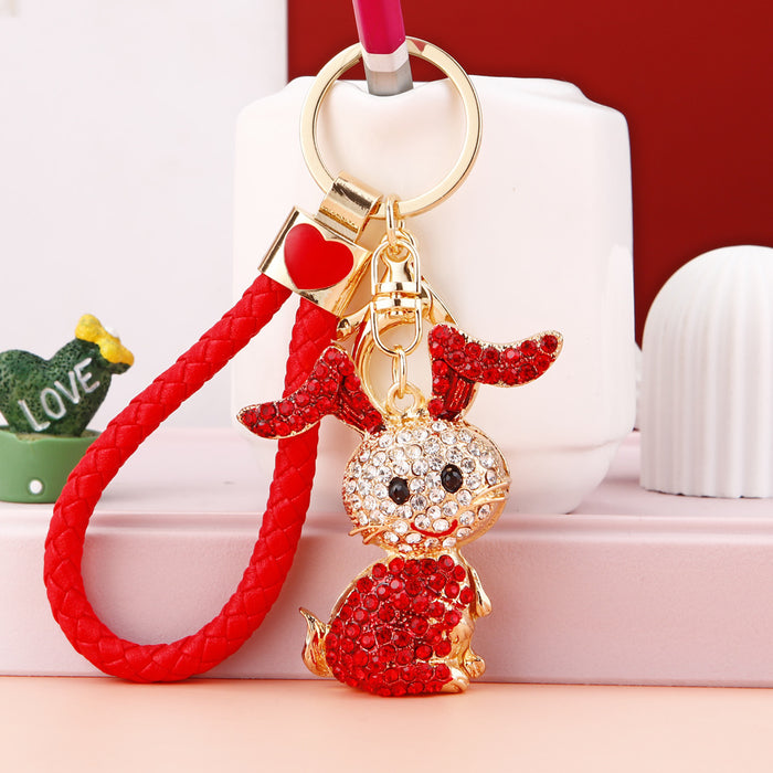 Jeweled Bent Ear Rabbit Keychains with Three Braided Loop Styles