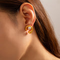 Gold Irregular C-Shaped Stud Earrings With Glue Bead view 3