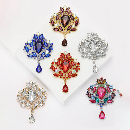 Oversized Crystal Teardrop brooch shown from the front