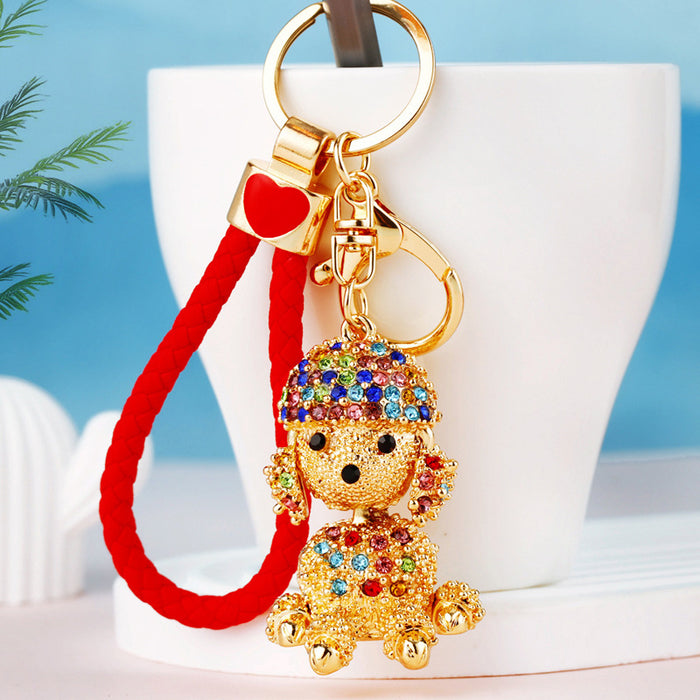 Mixed Jeweled Poodle Round Dog and Spotted Dog Keychains in Seventeen Options