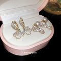 Crystal Clover And Pearl Huggie Drop Earrings Fashion Jewelry view 2