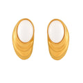Gold Wavy Frame Oval White Natural Stone Stud Earrings view 5