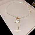 White Pearl Enamel Camellia Pendant Gold Dangle Necklace view 2