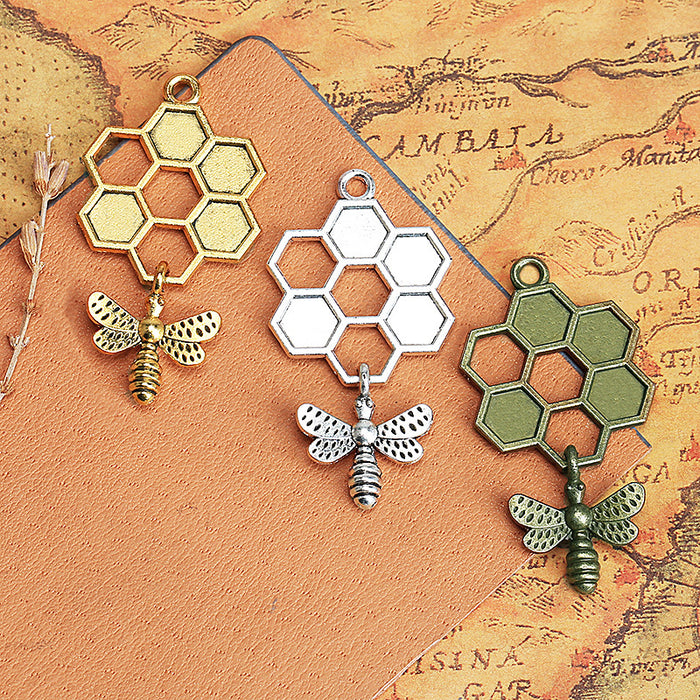 Honeycomb Bee Alloy Charm Pendant Keychain