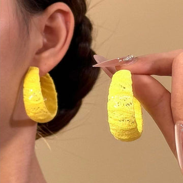 Lace Wrapped Chunky Hoop Earrings in Four Bright Colors