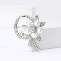 Crystal Flower Spray Brooch with Pearl Blooms in Two Tones view 3