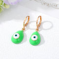 Gold Tone Colorful Teardrop Evil Eye Huggie Drop Earrings view 2